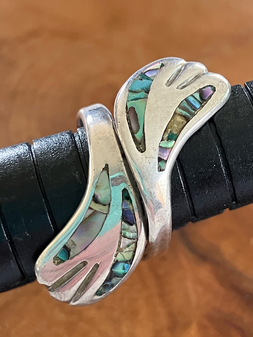 Vintage Abalone Bypass Ring Sterling Mexico